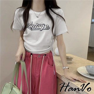 HanVo 美式復古抽繩針織短版上衣 甜辣設計 韓系女裝