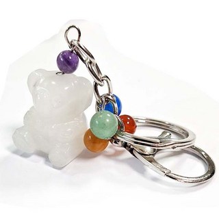 小熊與彩虹珠包包掛飾鑰匙圈 天然雪花石 東菱玉 黃玉 白玉, 1個, D 白玉, D 白玉