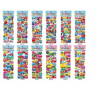 萱寶媽咪baby童裝館 聖誕節泡泡貼3D立體水晶寶石貼紙，閃亮燙金鑽石裝飾，多款動物交通工具造型泡綿立體貼紙, 045汽車系列貼紙(隨機5入出貨)