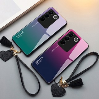 vivo V27 5G 玻璃鏡面防摔手機殼 漸變色保護殼 軟邊硬殼 多色可選