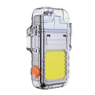 雙電弧打火機 COB燈 贈充電線 防水防風 電子充電打火機 透明機身, 1個, 雙電弧打火機｜銀色