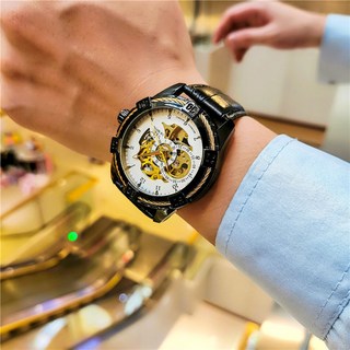 SEWOR鏤空陀飛輪全自動機械手錶，真皮防水多功能時尚男士商務機械表