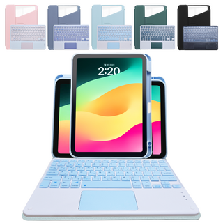 주템 아이패드 터치패드 키보드 케이스 회전 블루투스 멀티페어링 화이트컬러키보드, 라이트블루, 1개