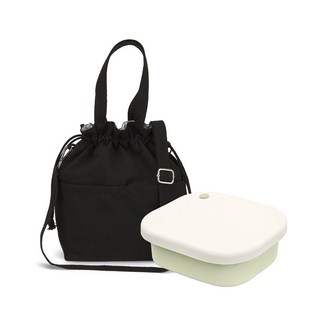 온다온 실리콘 도시락통 + 보온보냉백 세트 직장인 전자레인지 런치박스, 1세트, 그린+블랙