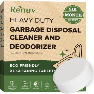 Renuv 쓰레기 처리 클리너 및 탈취 정제 배수 프레시너 탈취제 클리너용 XL 6개 - 6개월 공급, 6 XL Tablets -