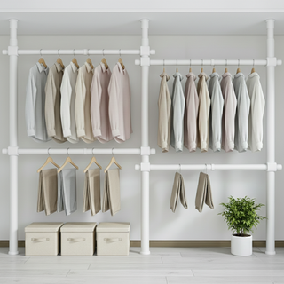 32파이 와이드 4단 행거 튼튼한 고정식 시스템 행거, 넓이 200-360cm x 높이 110-260cm