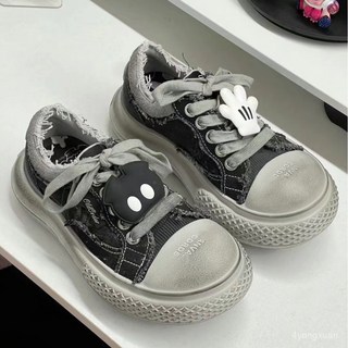 米奇聯名 醜萌大頭 帆布鞋 女款 厚底 麵包鞋 休閒闆鞋