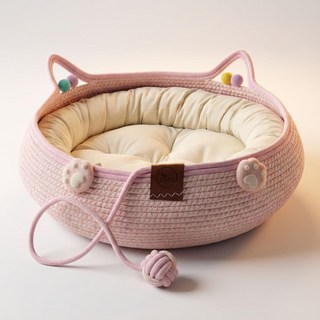 힘을내요 집사 고양이숨숨집 하우스 핑크 바구니, 1개