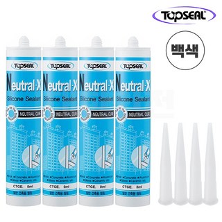 탑씰 무초산 실리콘 백색 방수 비초산 창틀 샷시 창호 걸레받이 노즐 세트, 4세트