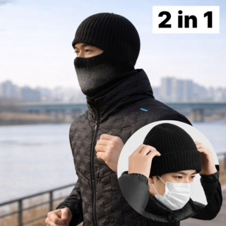 셀티스 러닝 바라클라바 방한 비니 겨울 기모 안면 마스크 넥워머, 블랙, 1개