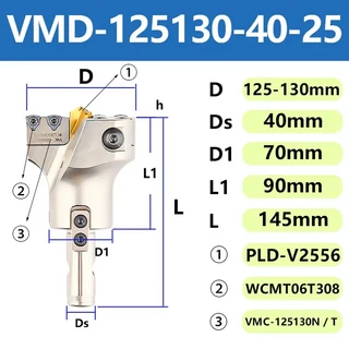 VMD 내부 쿨링수 딥 홀 드릴 U 비트 CNC 선반 도구 WCMX WCMT 인서트 대직경 45-160mm 1개, 12 D125-130