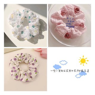 森系大腸髮圈 森系泡芙大腸發圈夏天小清新奶油發圈褶皺豬大腸圈女丸子頭髮繩