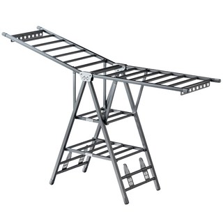 AOTTO 翼型三層附輪折疊曬衣架, 灰色