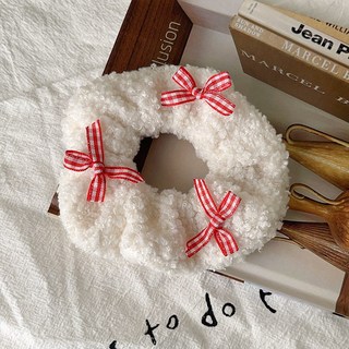 新款秋冬毛絨豬大腸髮圈女高級感甜美頭繩彩虹毛線髮圈蝴蝶結髮飾
