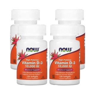 나우푸드 고효능 비타민 D-3 10 000 IU 120 소프트젤, 120정, 4개