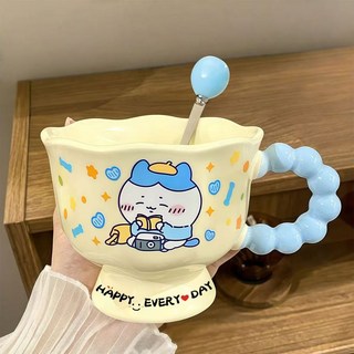 chikawa 烏薩奇陶瓷杯子 高顏值閨蜜生日禮物 可愛卡通水杯, 1個, 可愛小八+高腳杯,普通裝+杯+勺