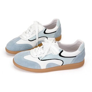 ROBINLO 真皮德訓鞋 小白鞋 休閒鞋 異材質拼接 百搭出遊鞋 (BISTY 雲霧藍/霧光白/暮光莓)