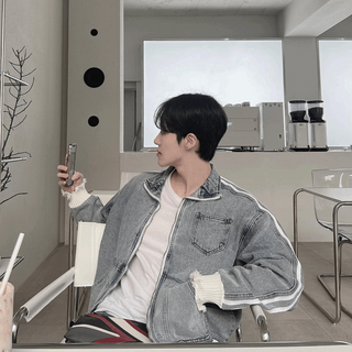 시보리 집업 데미지 청자켓 데님자켓 헌팅자켓 포인트 봄 가을 아우터