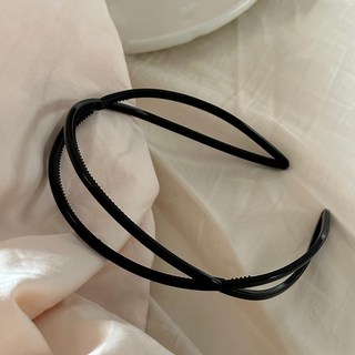 簡約百搭亞克力髮箍帶齒雙層交叉鏤空頭箍髮卡小衆氣質髮飾, 1個, 黑色:黑色