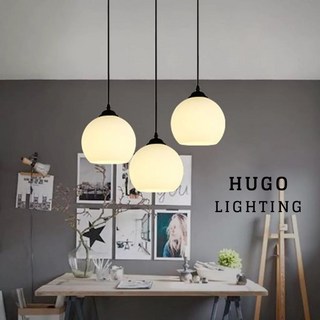 雨果燈飾 帶桿白玉奶白開口玻璃 單吊燈 吧檯燈 中島餐吊燈 直排式一字型玄關燈 走道燈 餐桌燈 陽台燈, 直徑25cm