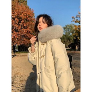 冬季牛角扣加厚長款羽絨棉服女冬長過膝超厚韓版寬鬆棉衣棉襖外套