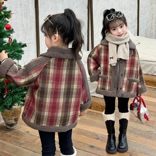 童裝 兒童加絨加厚外套 秋冬款女童洋气加绒格子羊羔毛外套 女宝宝2025新款加厚冬裝上衣潮