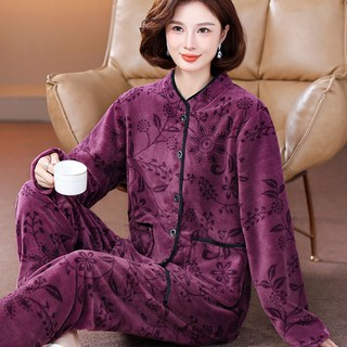睡衣女秋冬中老年加厚套裝媽媽奶奶保暖長袖春秋婆婆珊瑚絨法蘭絨