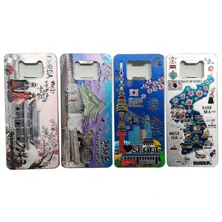 라베끄 한국관광지 광화문 경복궁 서울타워 한반도지도 에칭 메탈 오프너 냉장고자석(4개) 외국인선물추천 전통공예품 전통 기념품샵 Souvenir from Korea, 4개