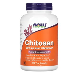 NOW Chitosan 500mg plus Chromium 나우 키토산 크롬 키틴 키토산음식 키토산효능 120캡슐 2통, 240정, 2개
