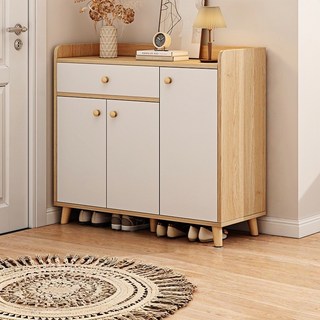 YAPOGI 아파트 현관 문달린 신발장 정리대 거실 신발 운동화 슬리퍼 정리 슈즈랙 수납장 신발장, 3단, 소나무색 + 화이트 90cm