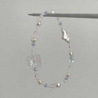 絕美手飾 .LOVE IN YOUR POCKET淺色珍珠彈力繩手鏈捷克珠拼接疊撘串珠手飾