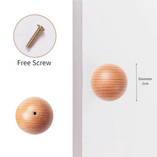 新中式日式抽屜把手實木衣櫃門把手廚櫃拉手單孔圓球拉手家具五金, 1個, 山毛櫸木 20mm