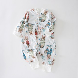 DFMEI 小豬大衛寶寶睡袋40g夾棉秋冬兒童連體衣護肚保暖防踢被分腿睡袋, 豐收果園(三頭拉鍊)