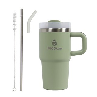 모굼 보온 보냉 대용량 손잡이 스텐 텀블러, 1개, 600ml, 카키