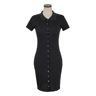 SISI【D21001】可甜可辣POLO領短袖針織收腰顯瘦短洋裝，展現性感活潑的學生夜店風, 黑