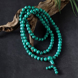 綠松石手鍊手串項鍊 開光108顆佛珠手鍊手串項鍊 男女生情侶款民族風手鍊手飾項鍊（8mm）, 綠色8mm, 1個