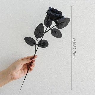 台灣出貨 黑色系玫瑰 尤加利葉 枯萎仿真玫瑰花 假花 攝影寫真道具 室內裝飾花 旅拍 極簡風, 黑色玫瑰1支, 1個