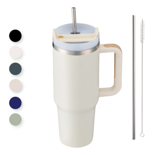 아이스픽 텀블러 대용량 빨대 스텐텀블러, 1개, 1.2L, 크림화이트