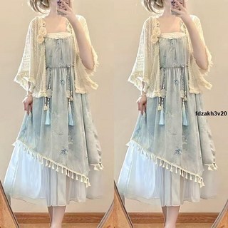 顯瘦套裝 設計師的禮物原創海霧輕語中國風洛麗塔改良漢元素披肩吊帶裙套裝