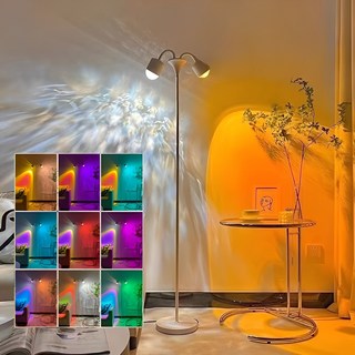 호밍사이 로맨틱 무드등 크리스마스 장식등 오로라 무드등 침실 수면등 다이나믹 회전 물결 인테리어스탠드 플로어램프 거실 배경등, 화이트-물결 무늬+석양(변색 가능)