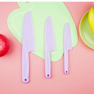 IDEA1st 식약처승인 플라스틱 유아 안전칼 안전한 어린이집 단체 요리 아동용 무독성, 1세트, 보라 대+중+소