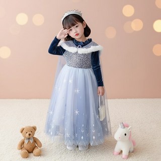 유아 여아 어린이 아동 KC인증 프리미엄 벨벳 퍼 망토 엘사 공주드레스 생일 할로윈 크리스마스