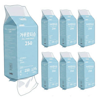 루넬 거꾸로티슈 4겹 도톰한 먼지없는 대나무 프리미엄 벽걸이 화장지, 6개, 250매입