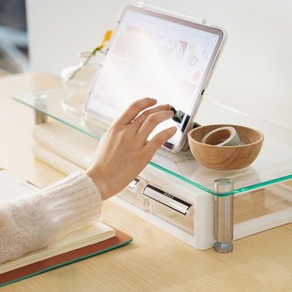 마켓비엔티 강화유리 선반 모니터 받침대 높이조절 키보드 책상 소품 정리, 700X240(대)