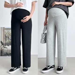 (1+1) 임산부 와이드 일자 팬츠 모달 레이온 통바지 복부조절 밴딩 찰랑 사방스판 데일리 출산 후까지 착용 가능 2장