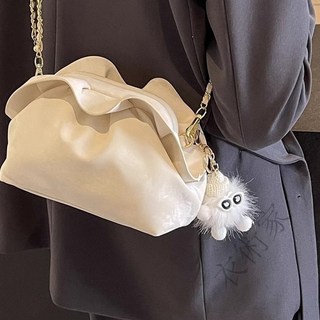 小眾設計感雲朵包 夾口鏈條肩帶 時尚剪裁 腋下斜挎包, 1個, 粉色,21*9*14釐米