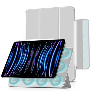 더조은셀러 아이패드 호환 폴리오 3단 분리형 마그네틱 스탠드 펜수납 논프레임 케이스, 페일 그레이