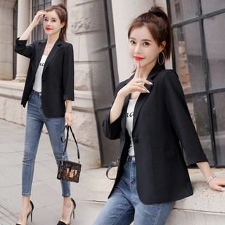 M-3XL 大碼女裝 小西裝外套 短款七分袖修身顯瘦西服上衣
