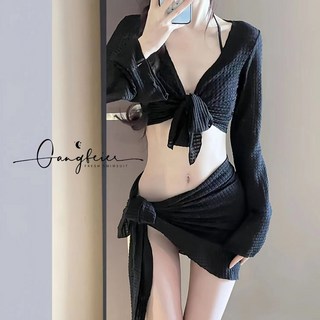 新款泳衣女比基尼高級感性感四件套純欲風分體顯瘦度假沙灘游泳衣, 黑色2212,<> xlxl【52.52.5-602