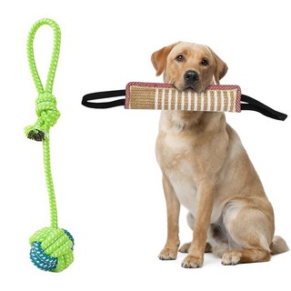 DGSL 강아지 터그 장난감 오브 워 장난감 황마 바이트 베개 훈련 인터랙티브 놀이 가져오기 K9 소형 중형 대형견에 적합 (레드 및 그린) 177451, 레드 & 그린